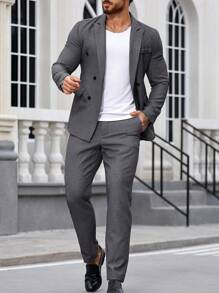 Manfinity Mode Men'S Double-Breasted Suit Set With Lapel Collar - Dark Grey - View 6