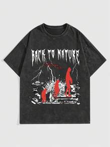 ROMWE MEN Street Life 男士標語圖案t恤 - 黑色 - 查看 1