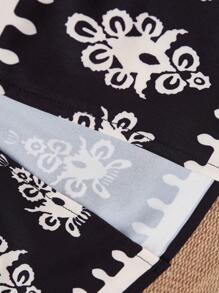 SHEIN LUNE 女士时尚印花高开叉长裙女装 - 黑色 - 查看 6