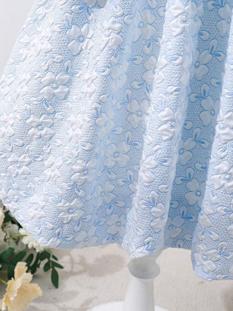 Tween Girl's Summer Casual Jacquard Elegant Ladylike Button Detail Dress