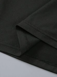 SHEIN EZwear 女士夏季棕櫚樹和字母印花圓領短袖休閒t卹 - 黑色 - 查看 5