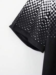 Digital Printed Gradient Men's Tennis Polo Shirt With Short Sleeve, Chest Pocket Design, Leisure Wear For Summer, Breathable - Black and White - View 7