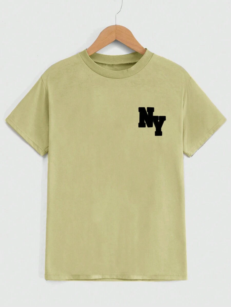 SHEIN Cottnline Men Letter Graphic Tee - Beige - View 1
