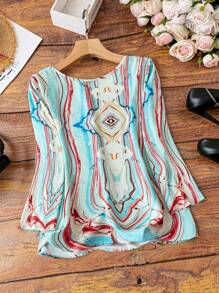 大尺碼扎染圓領襯衫 - 彩色 - 查看 2