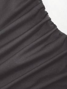 Sweetra 女士簡約純色短袖平口中長裙 - 灰色 - 查看 3