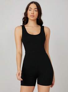 SHEIN BASICS 1pc Solid Form Fitted Unitard Romper | SHEIN USA