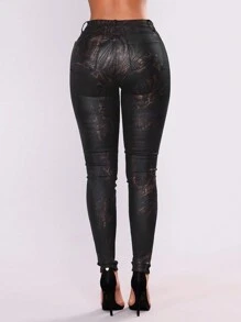 Apperloth A Quần skinny cạp cao in họa tiết bóng bẩy kiểu vintage, ống côn thoải mái, phong cách punk gợi cảm dành cho lễ hội âm nhạc, màu đen. - màu đen - Xem 2