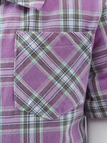 SHEIN Tween Girl Fashionable Plaid Short Sleeve Shirt, Summer - Purple - View 5
