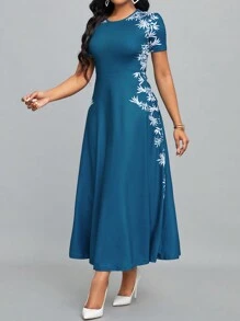 SHEIN Lady 女式波西米亞植物印花拼布連身裙 - 彩色 - 查看 3