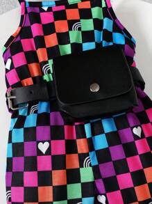 Baby Girl Y2k Streetwear Mosaic Print Spaghetti Strap Flare Jumpsuit With Waist Bag For Summer