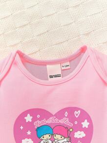 HELLO KITTY AND FRIENDS | SHEIN 女婴可爱粉色连体衣和荷叶边短裤 - 彩色 - 查看 6