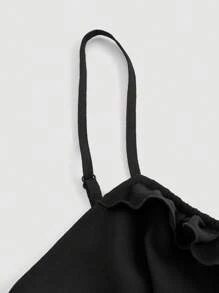 SHEIN MOD Summer Ruffle Hem Women's Cami Dress - Black - View 3