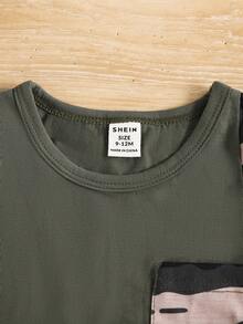 Fashionable Baby Boy Camouflage Printed Green Short Sleeve Set For Spring/Summer - Army Green - View 3