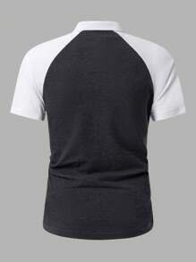 RueChic Men's Turn-Down Collar Splice Leisure Polo Shirt For Spring/Summer - Multicolor - View 2