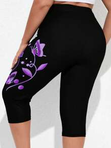 SHEIN LUNE Plus Size Butterfly Printed Leggings, Spring And Summer - Multicolor - View 2