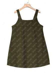 SHEIN LUNE 大尺碼純色v領無袖連衣裙 - 綠色 - 查看 2