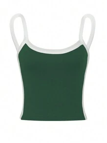 INAWLY 女士拼色修身吊带背心 夏季图案 T 恤 女士上衣