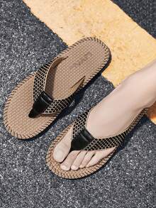 男士夏季拖鞋,休閒戶外海灘拖鞋,開放式鞋履,工作鞋,黑色 - 棕色 - 查看 2