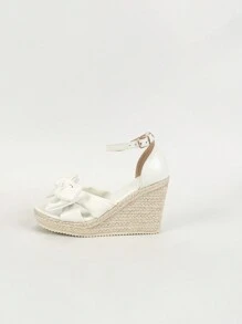 Giày sandal đế xuồng thời trang cho nữ, sandal đế bằng sợi đay mũi tròn mùa hè, sandal quai chéo với hoa thủ công, sandal trắng cho nữ dịp Valentine, phụ kiện du lịch thiết yếu - trắng - Xem 6