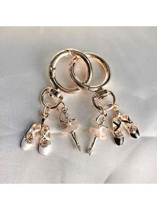 1pc Alloy Ballet Shoes Keychain In Black & White, For Female Dancers, Lovers, Car Keyring, Bag Pendant, Small Gift For Couples