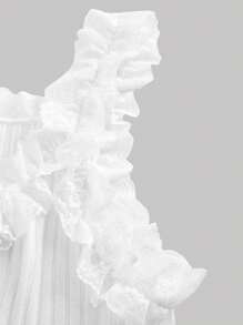 SHEIN MOD Plus Cropped White Lace Rib Knit Top For Women Summer Daily - White - View 4