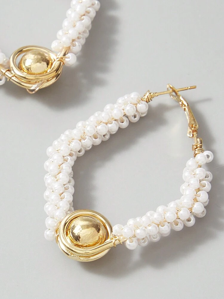 1pair Handmade Pearl Wrapped Ball Earrings