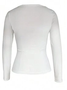 INAWLY 女士十字花卉印花长袖T恤，春秋季女式上衣 - 白色 - 查看 2