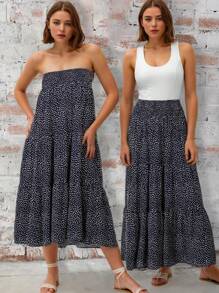 SHEIN LUNE Quý cô Giường đôi In Váy xòe - màu đen - Xem 1