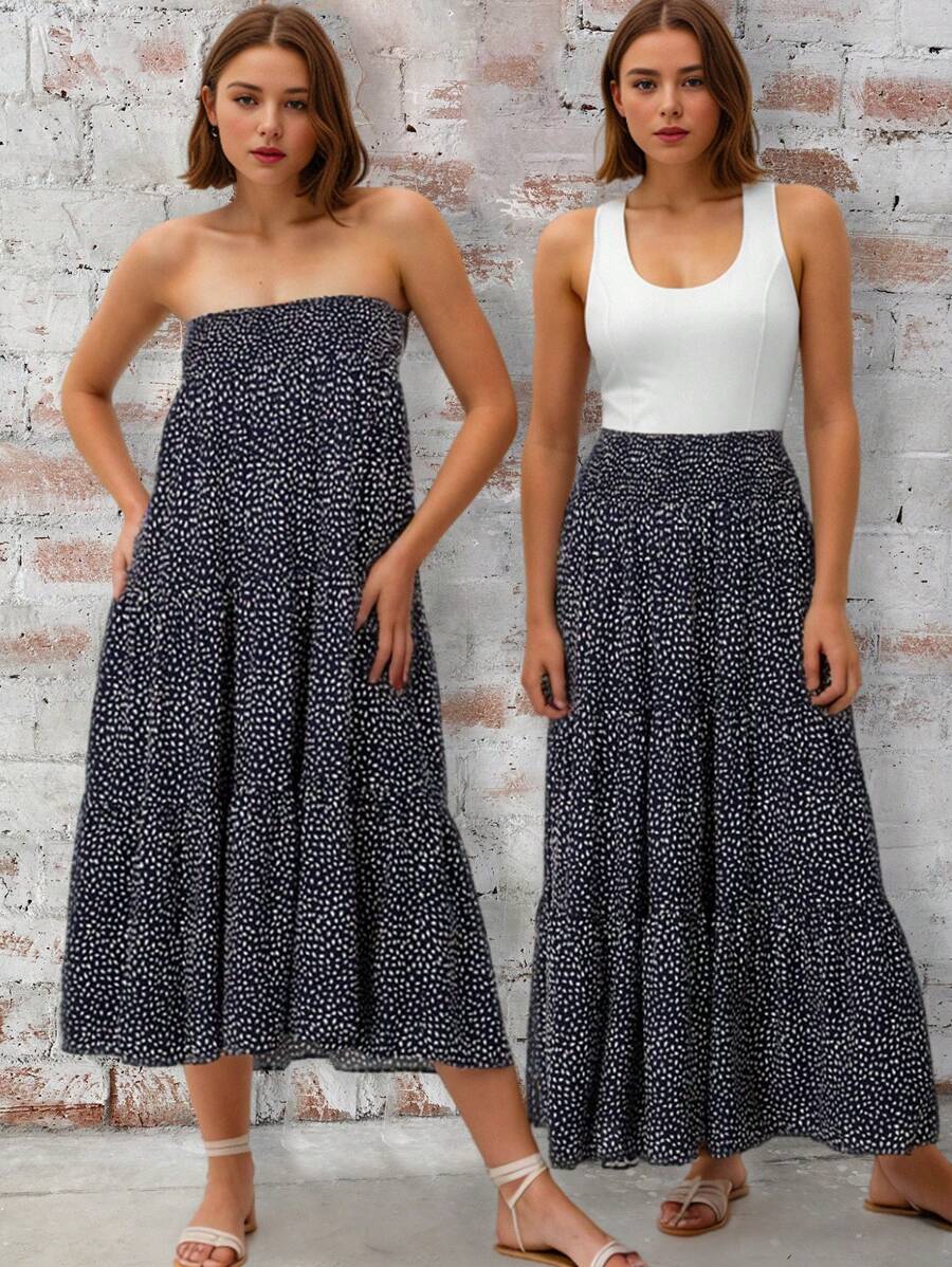 SHEIN LUNE Quý cô Giường đôi In Váy xòe - màu đen - Xem 1