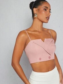 SHEIN Unity 細條紋釦扣短款背心上衣 - 粉色 - 查看 1