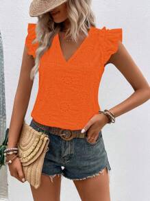 Breezaya 女士夏季荷叶袖刺绣衬衫