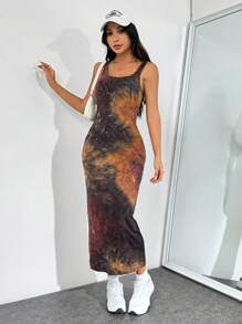 SHEIN EZwear 流行染色背心洋裝,適合音樂節 - 彩色 - 查看 4