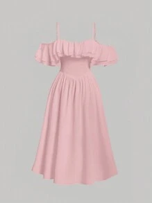 SHEIN MOD Đầm mùa hè thường ngày có cổ xếp nếp cỡ lớn - Hồng - Xem 1