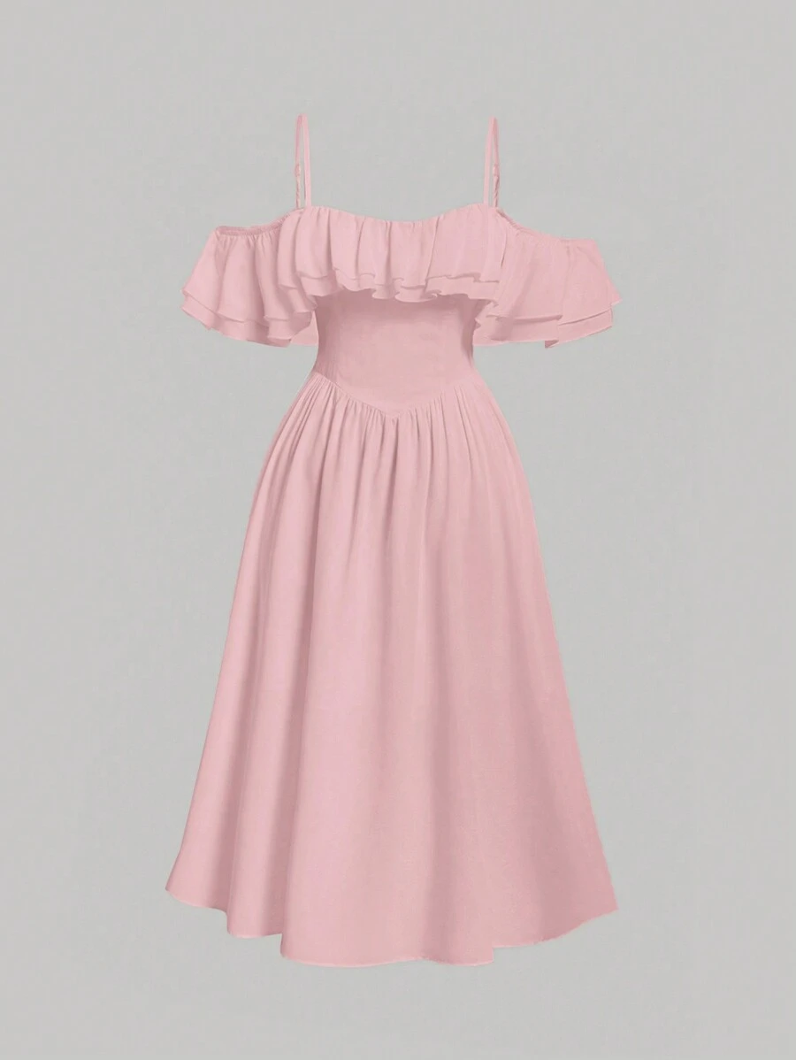 SHEIN MOD Đầm mùa hè thường ngày có cổ xếp nếp cỡ lớn - Hồng - Xem 1