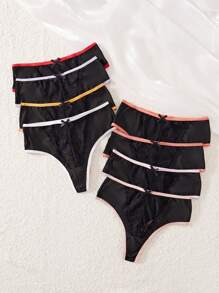 Snug Zone 8pcs Women's Thong Panties With Bow Decoration On The Edge - Multicolor - View 3