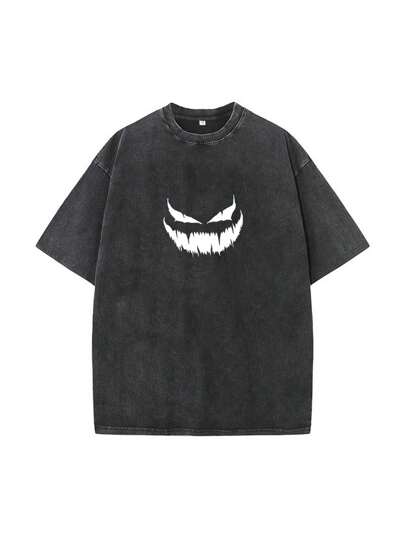 Hemo Hemo Men's Casual Funny Print Dropped Shoulder Crew Neck T-Shirt, Summer