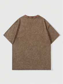 ROMWE MEN Prep 男式星星和口号印花 T 恤，学校 - 咖啡棕 - 查看 2