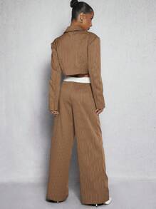 SHEIN Unity Pinstripe Jacket & Foldover Pants Set - Dark Grey - View 2