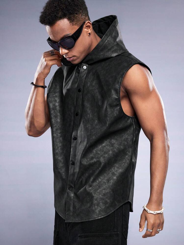 Men's Sleeveless Shawl Collar Woven Shirt