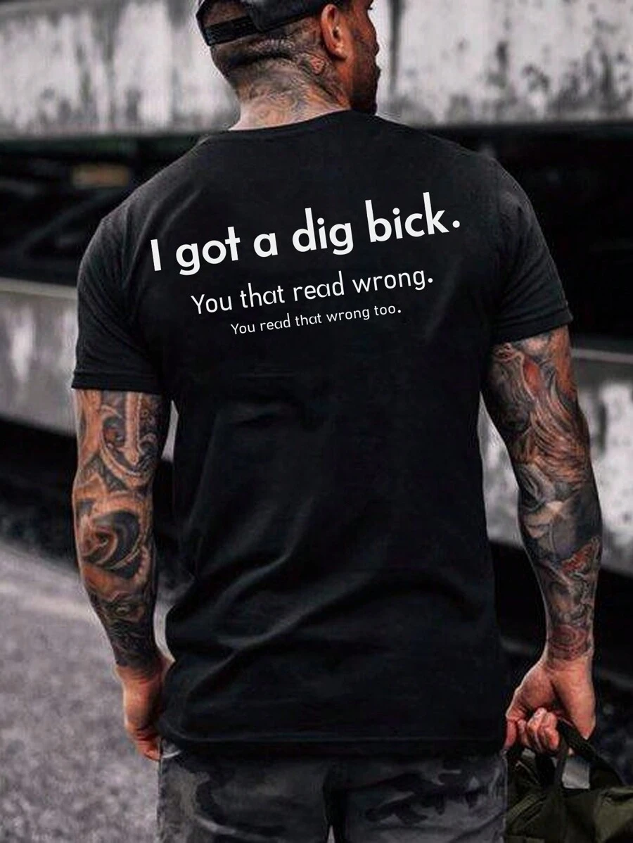 Men's Short Sleeve T-Shirt With Slogan Print - Black - View 1