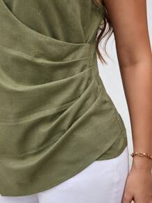 SHEIN Clasi 大尺碼夏季休閒無袖V領上衣，適合外出穿著 - 綠色 - 查看 5