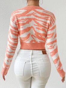SHEIN LUNE Tiger Stripes Pattern Cropped Sweater