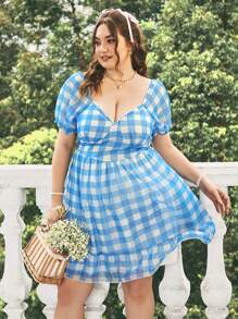 Dreamara Kích thước lớn Của phụ nữ Xanh & Trắng Kẻ sọc Ren Vá lại Váy chữ A Cho mùa hè - Xanh và trắng - Xem 5