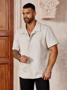 Manfinity Homme Men's Plus Size Solid Color Short Sleeve Casual Shirt For Summer - Grey - View 4