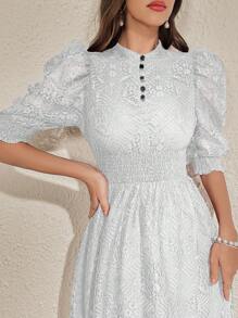 Modelyn Women's Bubble Sleeve Gathered A-Line Dress Maxi Women Outfit Long Evening Dresses - White - View 8