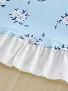 Tween Girl Floral Printed Patchwork Ruffle Hem Nightgown With One Piece Skirt For Summer - Blue and White - View 4