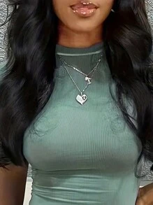 INAWLY Của phụ nữ Mũi chỉ tương phản Áo thun Và Bộ quần short - Màu xanh Bạc hà - Xem 3