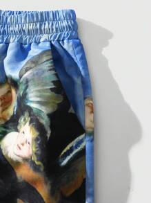 ROMWE MEN Street Life Men's Drawstring Waist Oil Painting Print Casual Pants