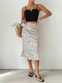 EMERY ROSE Women's Mid-Length Satin Printed Fish Tail Skirt