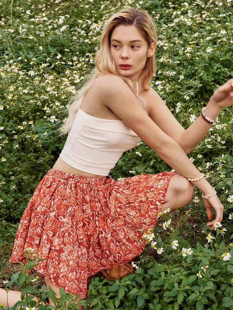 Boho Style Women's Printed Casual Vacation Floral Skirt